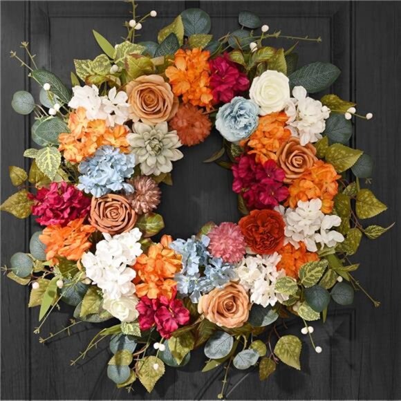 Fall Decor, Fall Wreaths for Front Door, 22 Inch Fall Door Wreath‎ Indoors - Picture 1 of 7